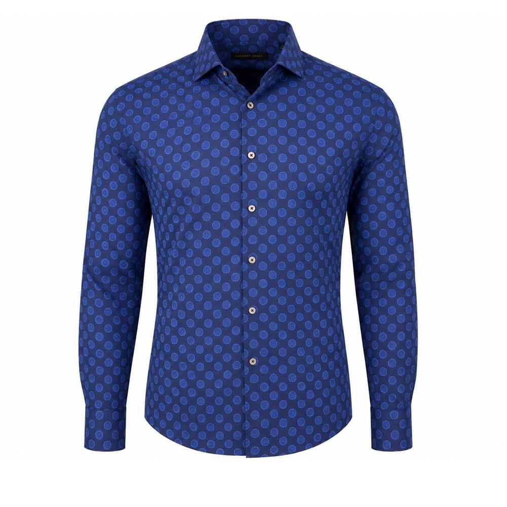 Zachary Prell Men's XL Blue Medallion Print Cotton Button Down Shirt